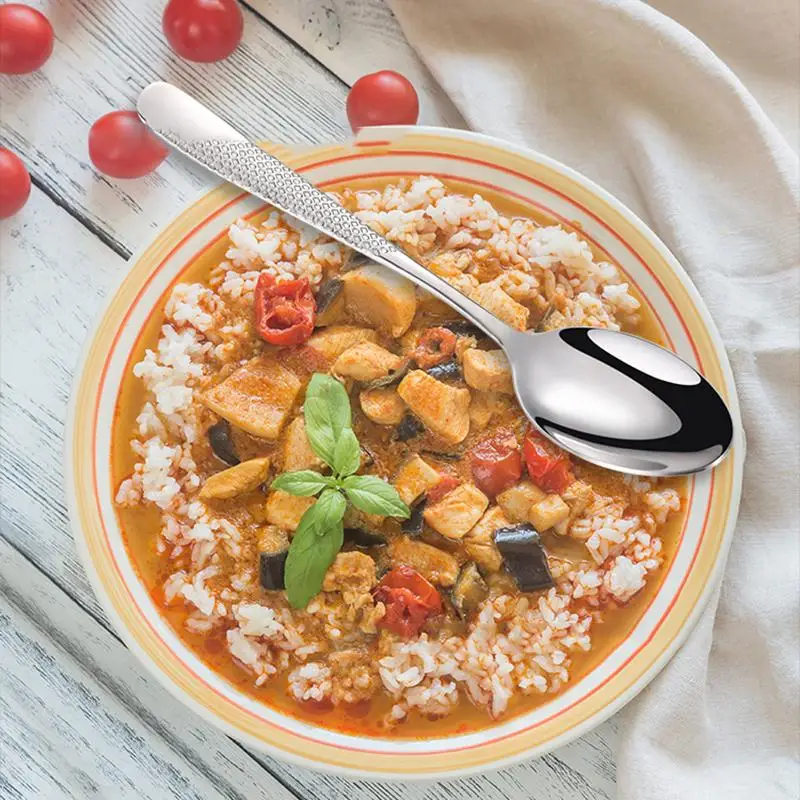 Hot Sale 3Pcs Dinner Spoon Set With Hammered Handle Dishwasher Safe Dining Table Spoon Soup Spoon Cutlery Set