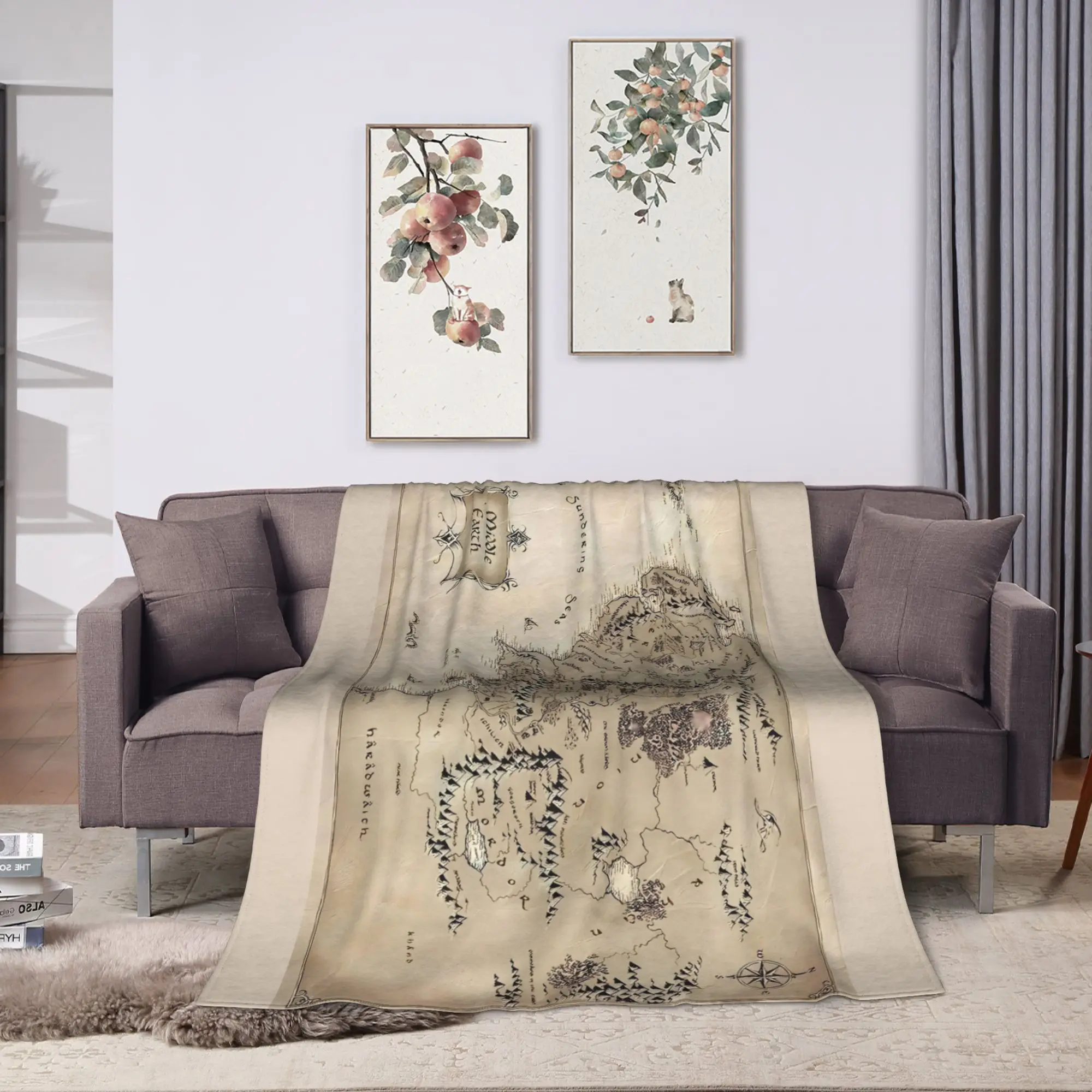 Middle Earth Map l-Lords Of The R-Rings Warm Blanket  Camping Plush Throw Blanket Bedroom Flannel Bedspread Sofa Bed Cover
