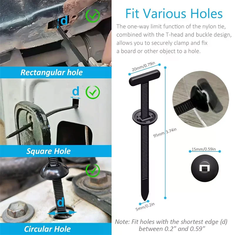 100Pcs Nylon Cable Tie Buckle Auto Fastener Screw Replacement Clip Car Fender Trunk Engine Guard Panel Wire Management Secure