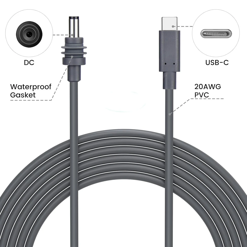 USB C to DC Power Cable for Starlink Mini,PD 100W Type C Fast Charging Cord with Outdoor Waterproof DC Barrel Jack Charging Cord