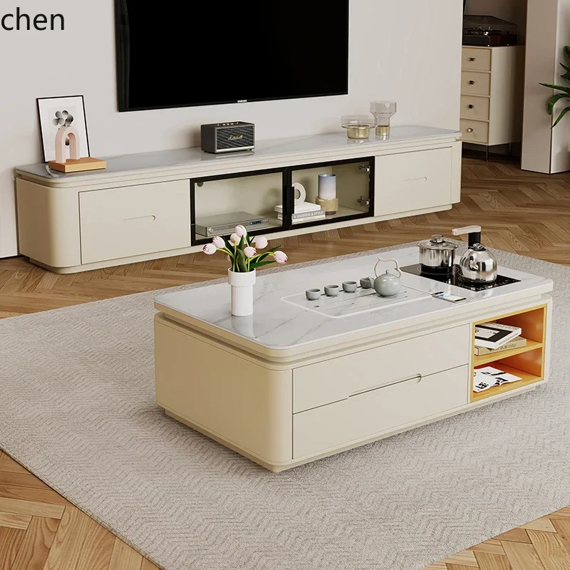 DSA Cream Style Tea Table with Tea Brewing Integrated Living Room Home Kung Fu  Rock Board  High-end Tea Set