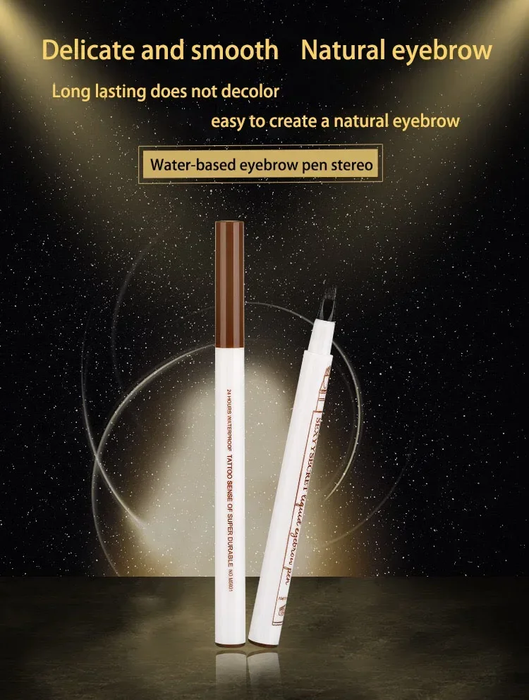 High Quality 4 Points Natural Liquid Eyebrow Pen Makeup 4-Fork Long Lasting Microblade Eye Brow Pencil Dark Brown Black Cosmetic