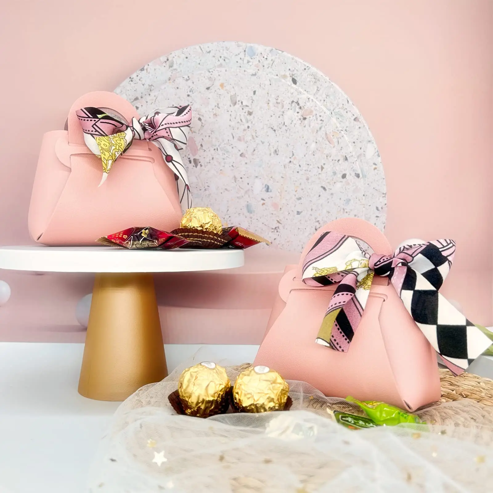 6 قطع من حقيبة هدايا حلوى الزفاف الجلدية، يمكن إعادة استخدامها للحفلات في عيد الميلاد والهالوين وعيد الميلاد وصيفة العروس #6