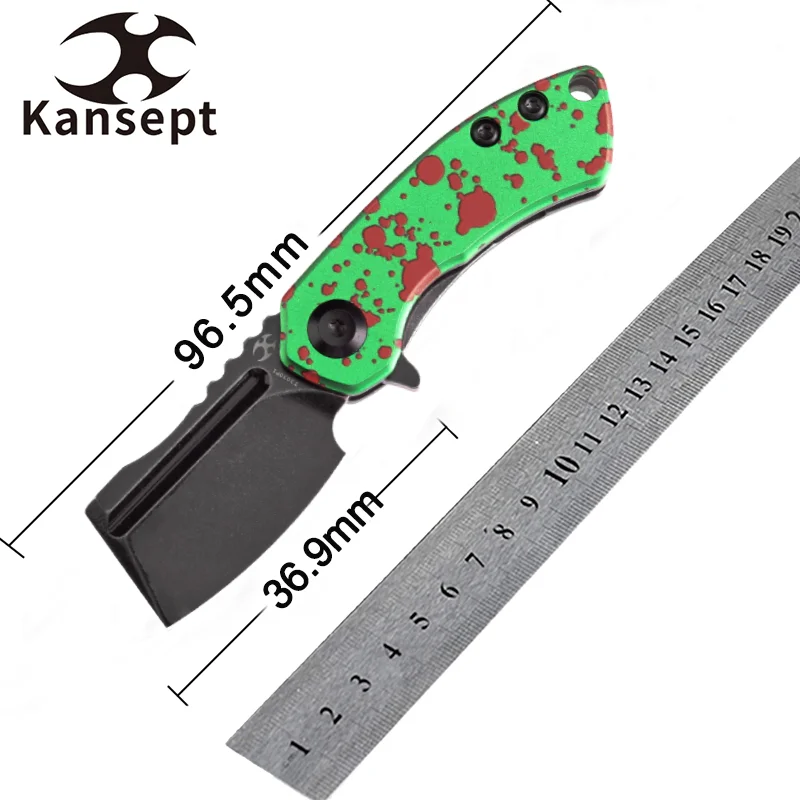 

Kansept Knives Mini Korvid Flipper Zombie Green Anodized Aluminum Handle (1.45'' 154CM Blade) Koch Tools Design-T3030P1