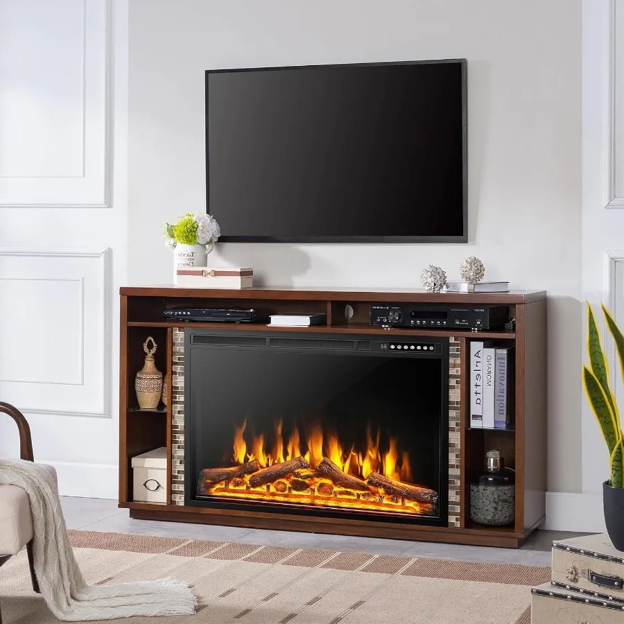 

37 Inches Electric Fireplace Inserts 5100 BTU Recessed or Freestanding Fireplace Heater with 4 Flame Colors 4 Log Colors Touch