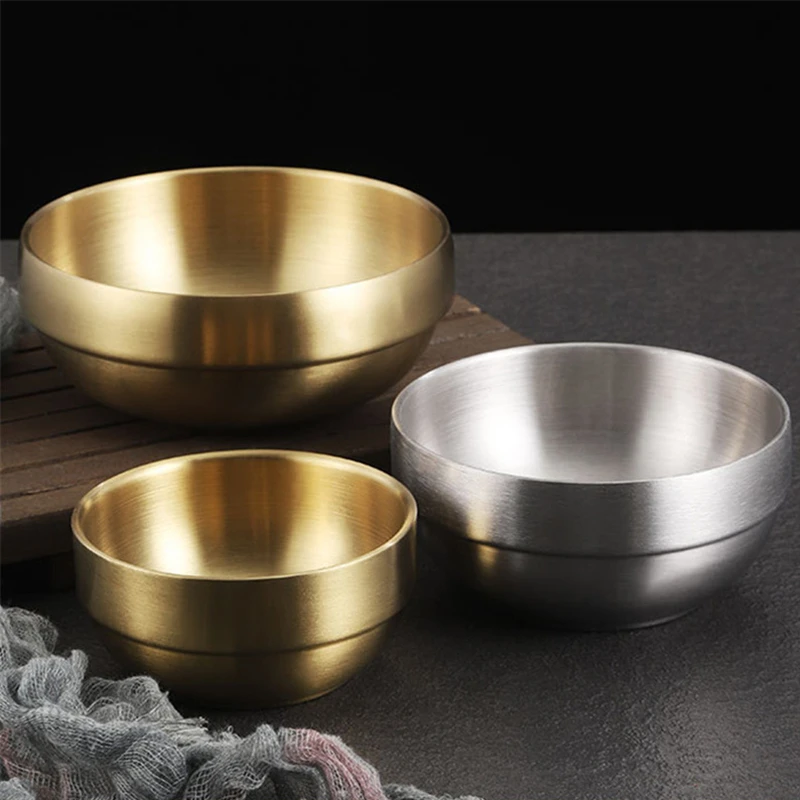 Cuenco de arroz de acero inoxidable 304 de oro coreano, cuencos de sopa Kimchi de doble capa para niños, cuenco de Ramen con aislamiento térmico, cubiertos de cocina
