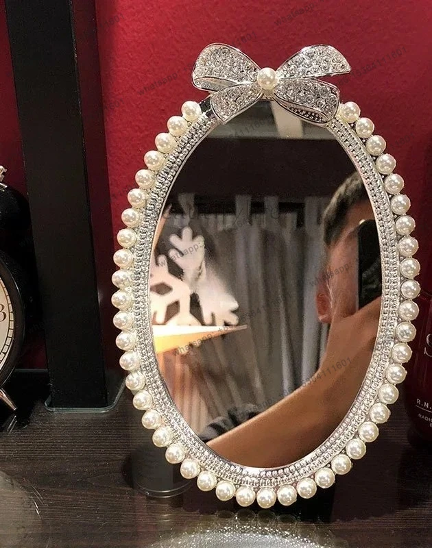 

European Pearl Makeup Mirror Desktop Dormitory Student Desk Korean Countertop Bedroom Makeup Mirror