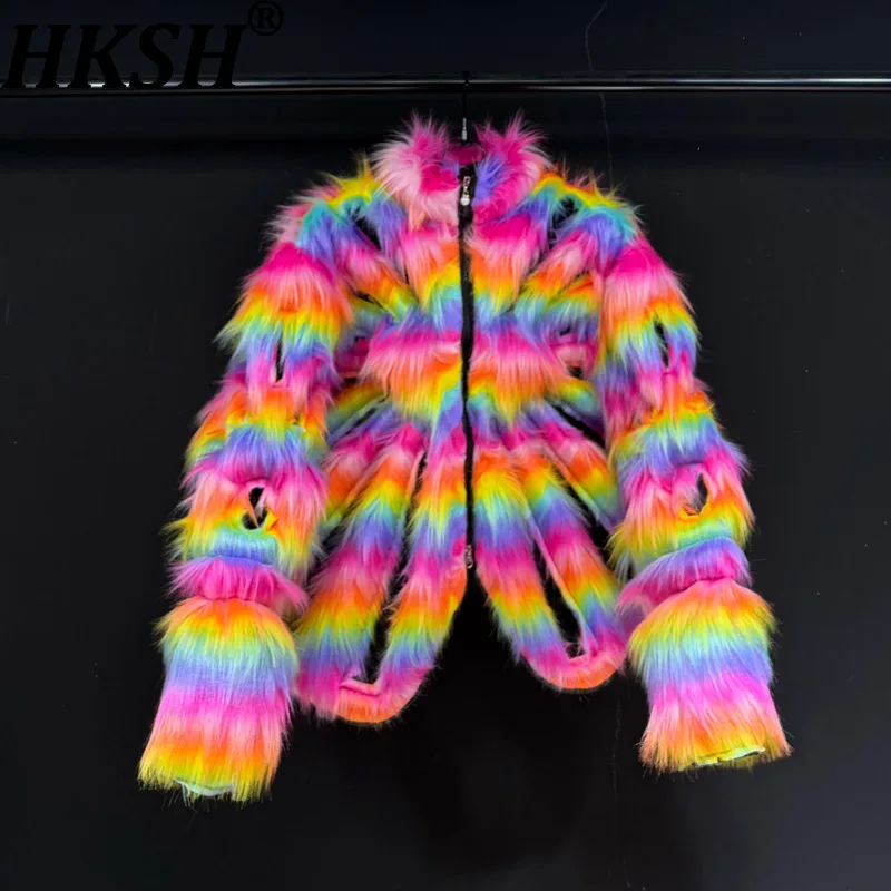 

HKSH Autumn Winter New Men Tide Niche Design Colorful Fur Hollow Out Warm Jacket Trendy Fashion High Street Padded Coats HK16298