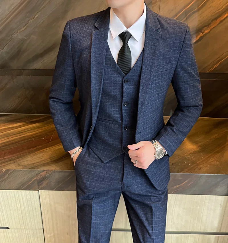 

Suits (blazer+ Vest + Pants) Men Fashion Business Casual Hosts Slim-fit Gentleman Wedding Work Mens Suits 3 Piece M-5XL