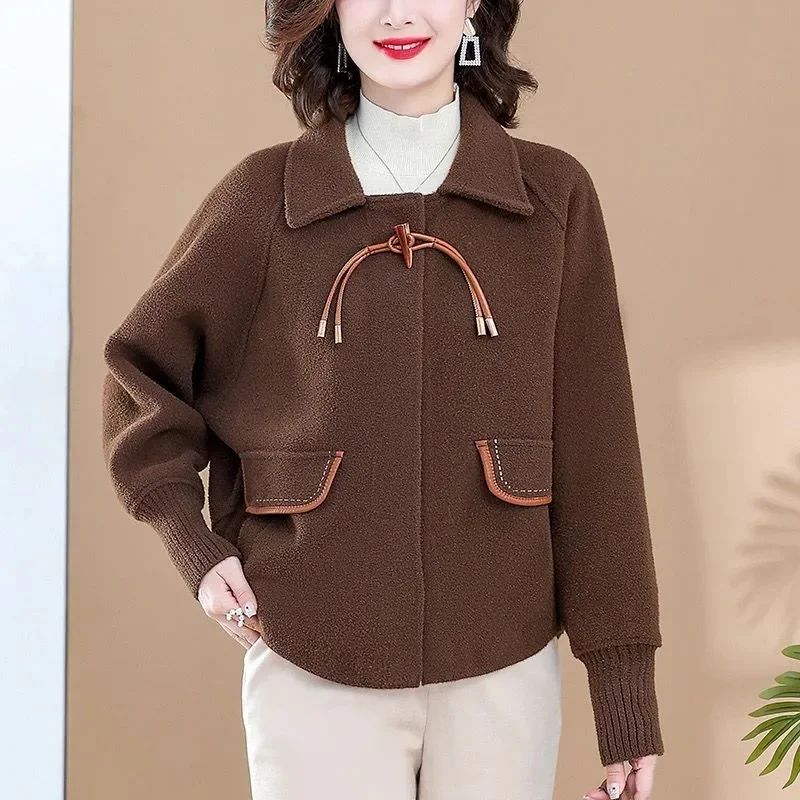 

Autumn and Winter New Mom's Coat Women's Middle and Old Age Temperament Fashion Top Middle Age Loose and Slim Double sided Wool