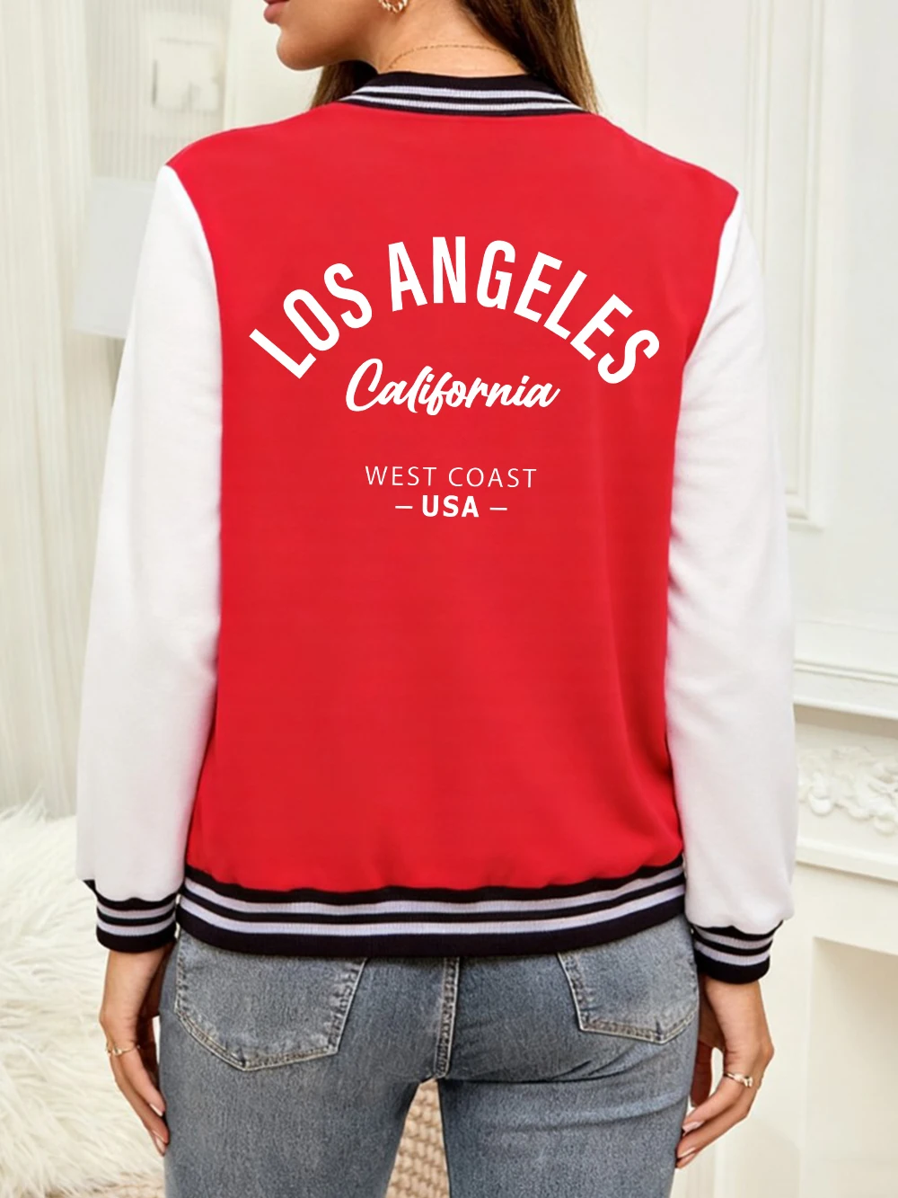 

Los Angeles California Usa Letter Printing Jackets Women Cotton Loose Baseball Jersey Winter Warm Coats Basics Pocket Clothes