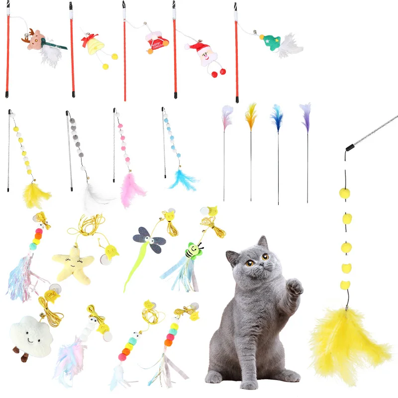 Cat Toy Colorful Suction Cup Spring Feather With Bell Pet Toys Cat Supplies Cat Plush Multicolored Wand Pet Interactive Toys