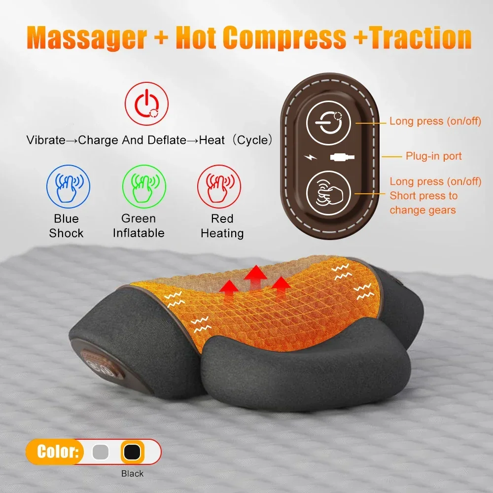 3-in-1 nekmassagekussen voor schouderdiep weefsel, met verwarming en tractiefunctie, bultcorrector voor vrouwen