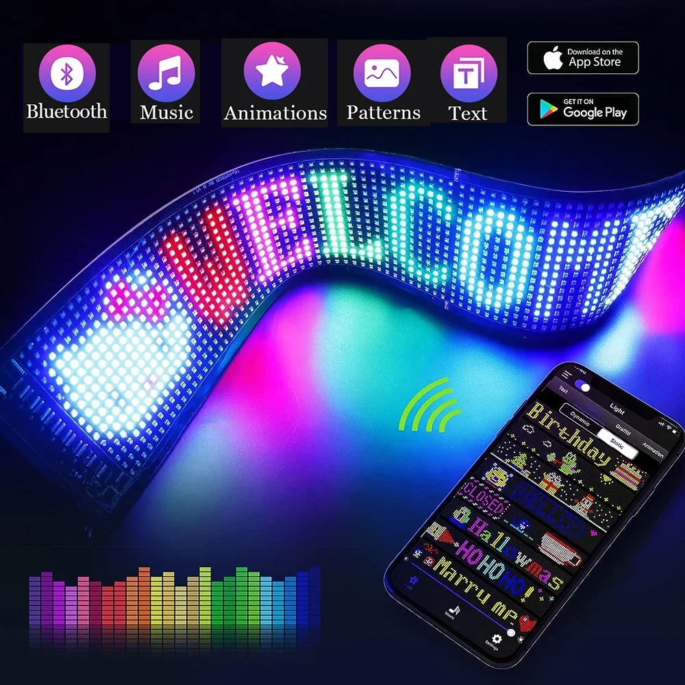 DIY LED Pixel Display Signs Programmable Text Pattern Animation Scrolling LED Display for Car/ Shop Backpack Decoration LED Sign