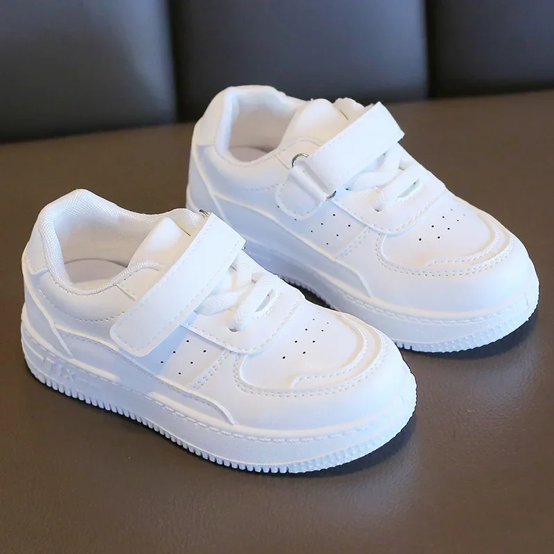 Children's  White Shoes 2024 Spring and Autumn New Boys and Girls Sports Shoes Casual Board Shoes Leather Surface Soft Sole