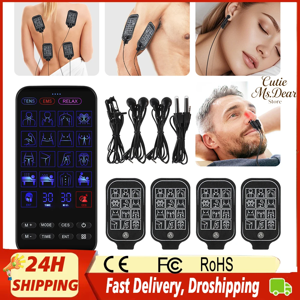 

Блок TENS EMS 4 в 1 с устройством помощи во сне CES и инфракрасным устройством для терапии носа Двухканальный комбинированный аппарат и массаж TENS EMS