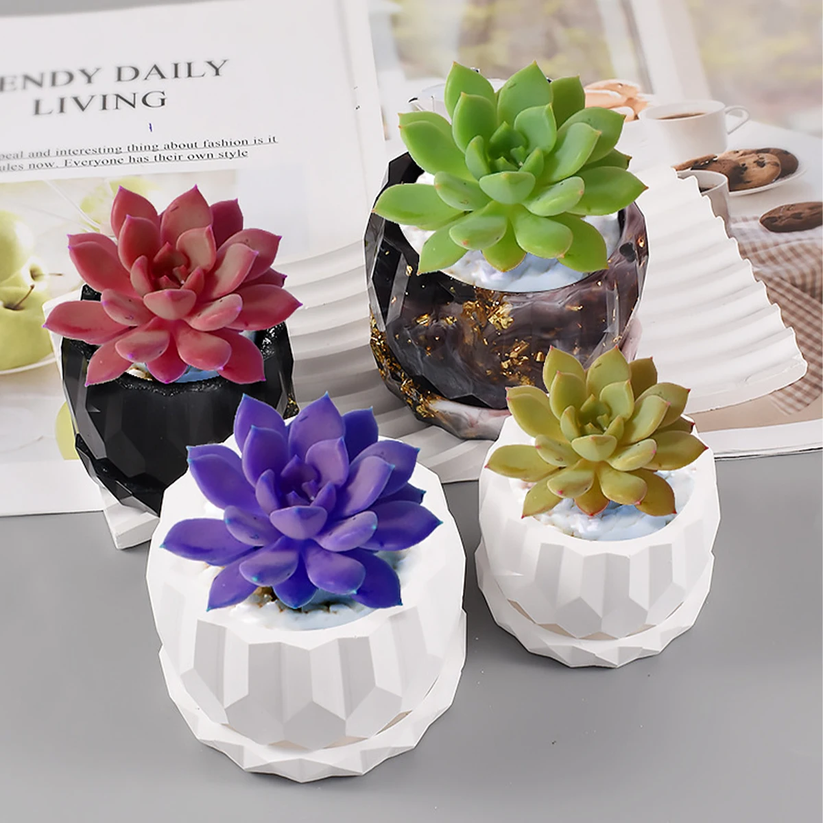 Flowerpot Silicone Mould Penholder Cup Candle Jar Plaster Resin Mold DIY Desktop Storage Box Crystal Drop Glue Mold Home Decor