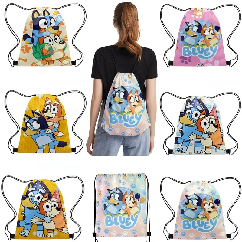 

New Anime Blueys Travel Bundle Pocket Creative Cute Drawstring Stationery Books and Miscellaneous Storage Backpack Bundle Pocket