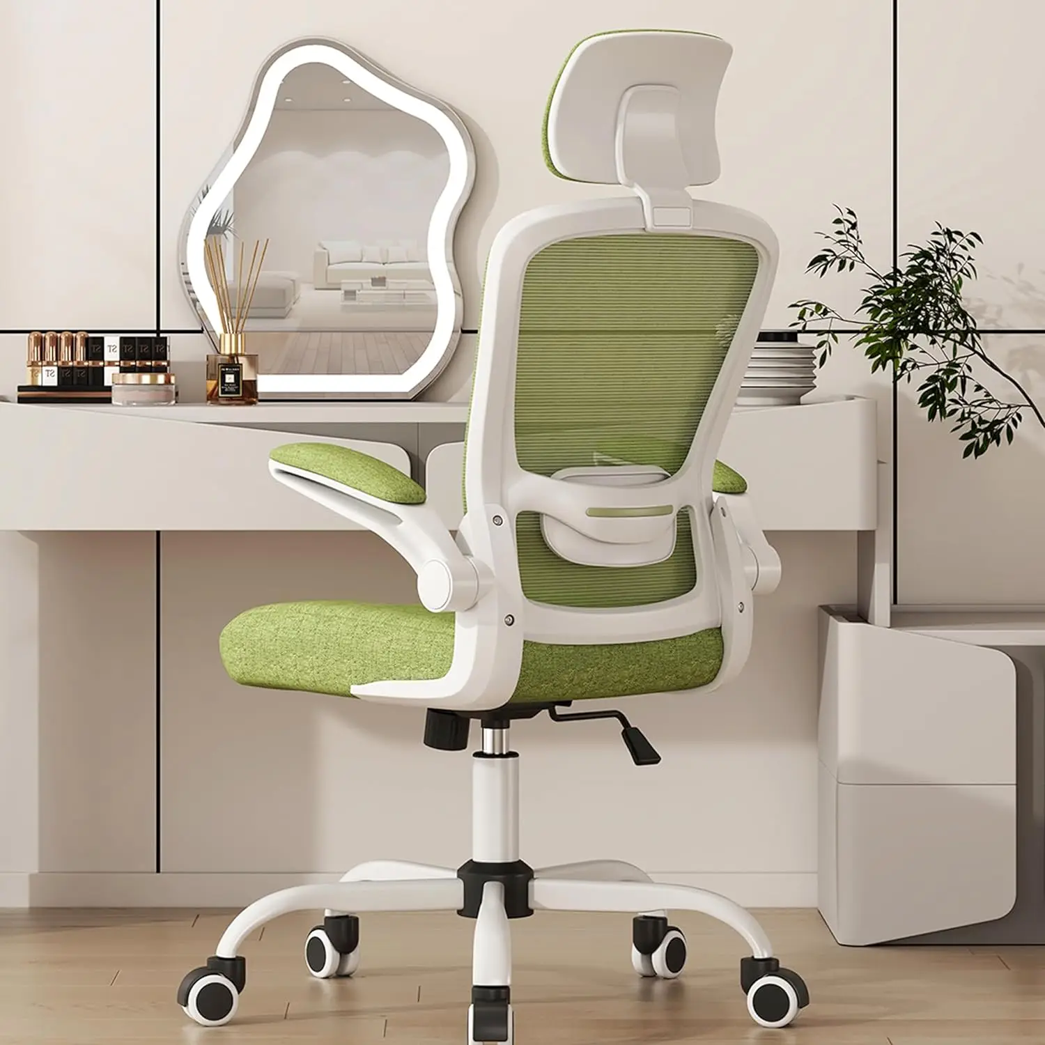 

High Back Ergonomic Desk Chair with Adjustable Lumbar Support and Headrest, Swivel Task Chair with flip-up Armrests