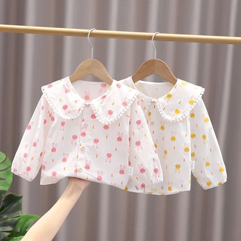 IENENS Girls Blouses Clothes Baby Spring Lace Shirts Toddler Infant Rabbit Tees Tops 1 2 3 4 5 Years Kids Cotton Shirt Dress