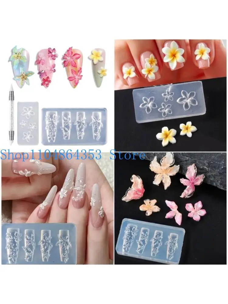 

652F Pack of 3 Silicone Nails Embellishment Molds Flower Small Accessories Mold