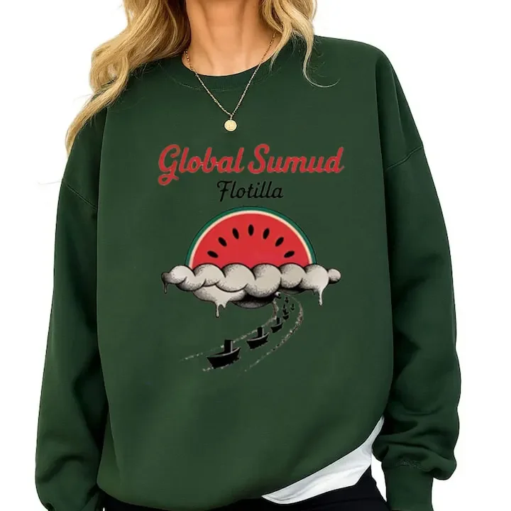 

Merry Christmas Sweatshirts Global Sumud Flotilla Unisex Fashion Printed Crew Neck Long Sleeve Sweatshirt Male Spring and Autumn