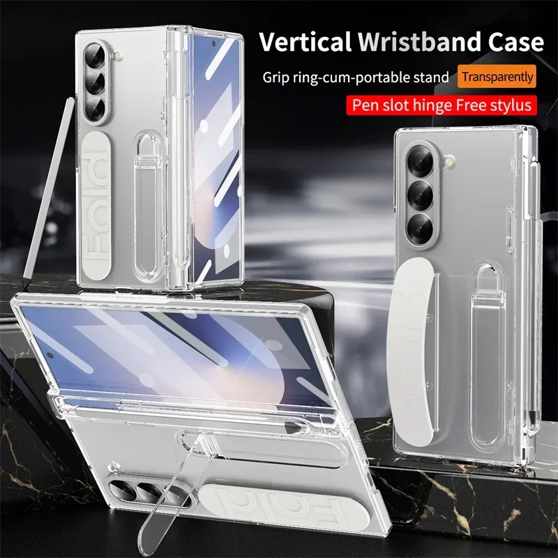 

Modern Wrist Band Holder Hinge Case For Samsung Z Fold 7 6 5 4 3 Wrist Band Holder Pen Slot S Pen & Screen Protector Film Cover