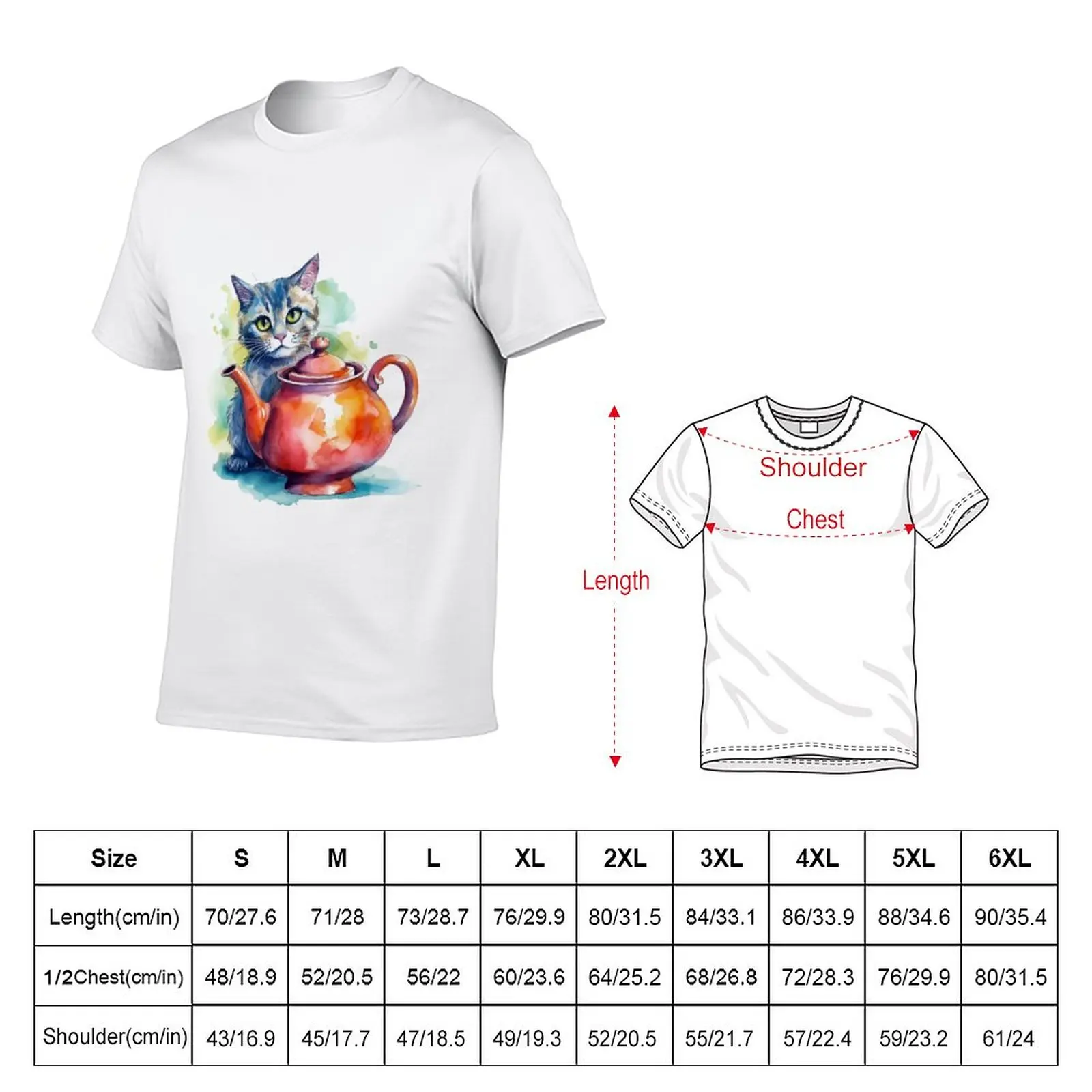 New Purr-fect Tea Time: A Whimsical Watercolor T-Shirt tees aesthetic clothes oversized t shirts t shirts for men cotton