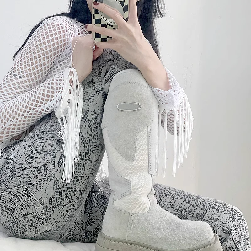 

Retro Elevator Thick-Sole Knee-High Women's Boots Round Toe Side Zippers V-Cut Opening Long Boots