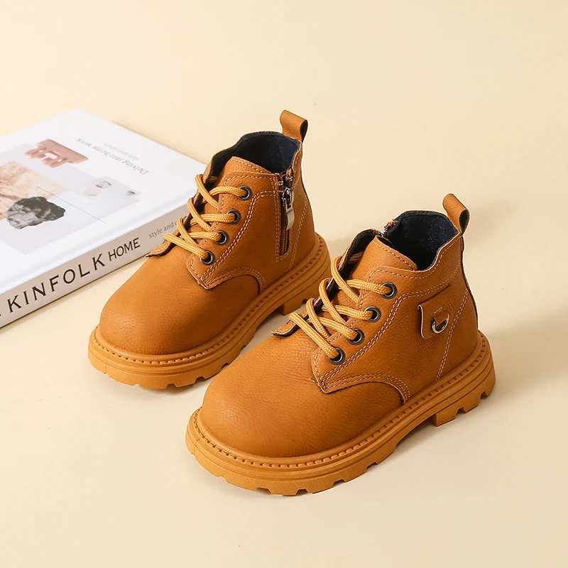 Kinder-Stiefeletten für Jungen und Mädchen, lässige Schnürstiefel, modische Kampfstiefel, leicht, rutschfest, für den Alltag im Freien, Frühling, Herbst, Winter – Detail 7