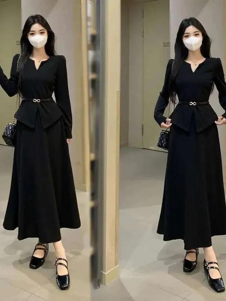 

Женская юбка размера плюс Ele Bla Long Sve, юбка-миди с высокой талией, комплект из двух предметов, офисная юбка Par Date