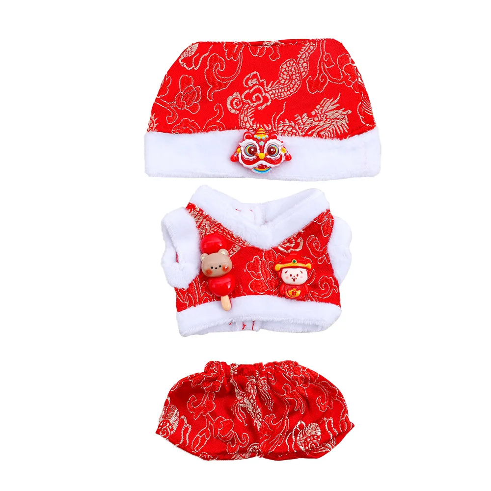 17 سنتيمتر دمية صغيرة أفخم الزي اكسسوارات Labubu السنة الجديدة تانغ دعوى معطف زهرة حمراء الصينية جنوب الأسد قبعة الملابس للدمى