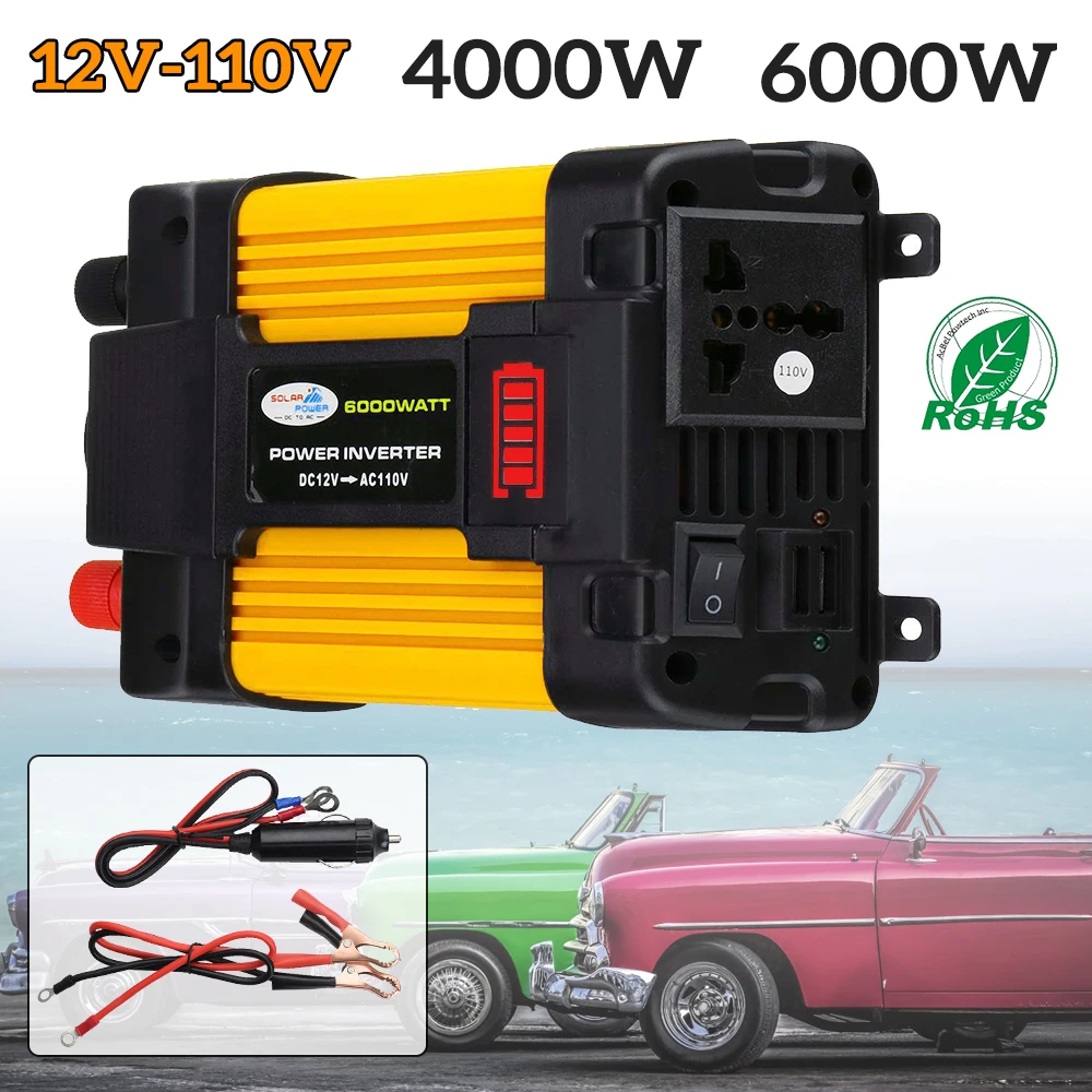 

4000W/6000W Car Power Inverter Converter Charger Adapter DC 12V to 110V Dual USB Voltage Transformer Modified Sine Wave