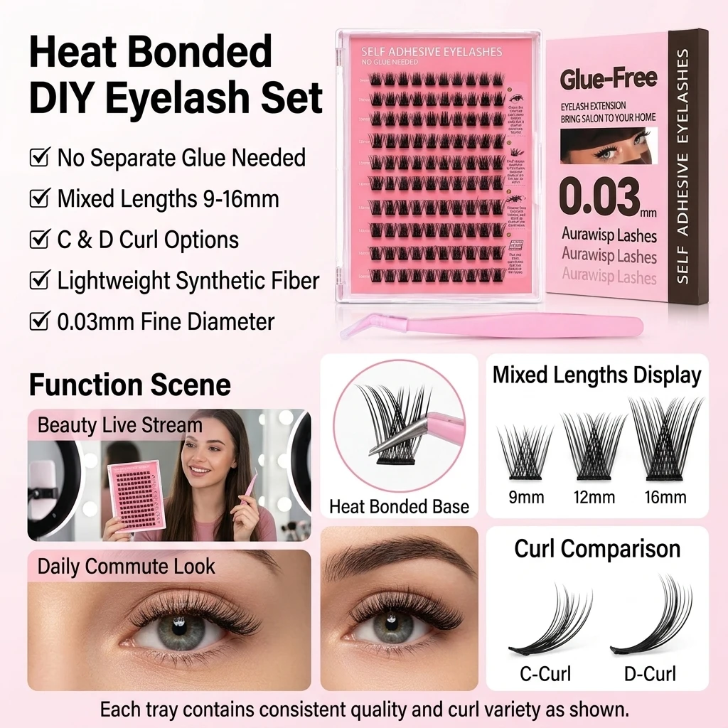 DIY No Glue False Eyelashes He - Eyelash Extension No 9 评论和价格