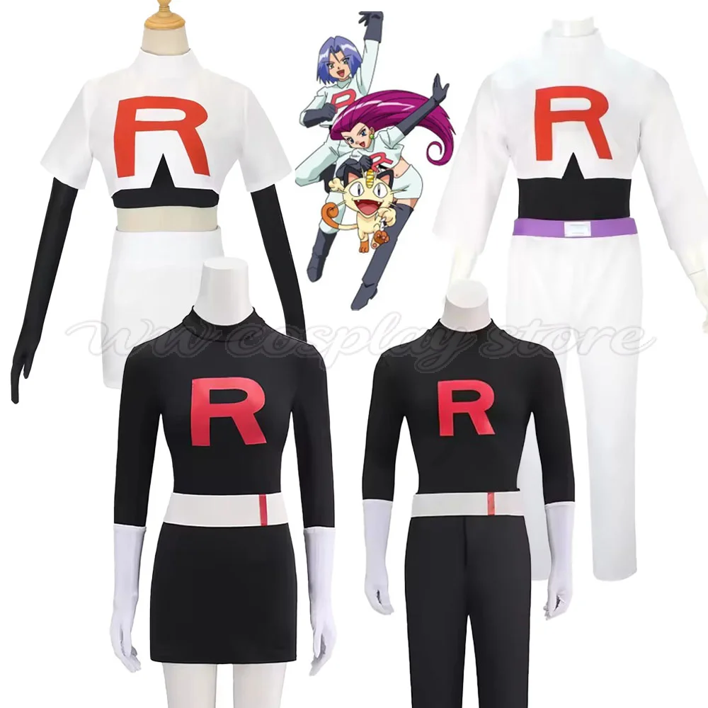 Team Rocket Grunt Cosplay-Outfit Klassische Schwarz-Weiße Uniform Mit Hut Für Erwachsene Männer Frauen Anime Maskerade Kostüm Halloween