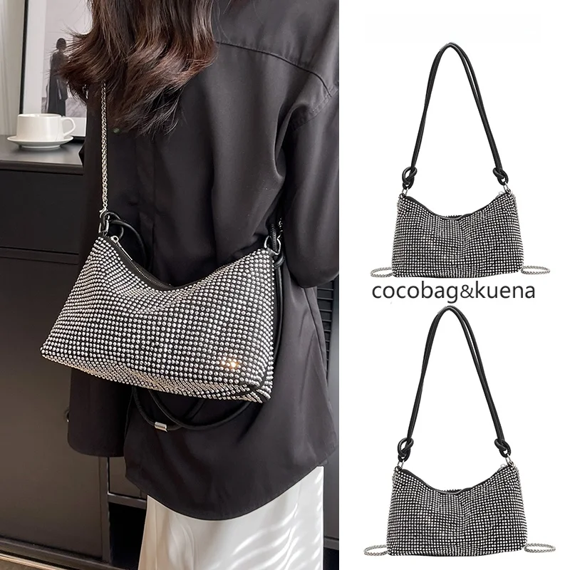 

Женская сумка подмышки Faionable Diamond Embellied, мягкая сумка через плечо на молнии, модная осенне-зимняя сумка высокого качества