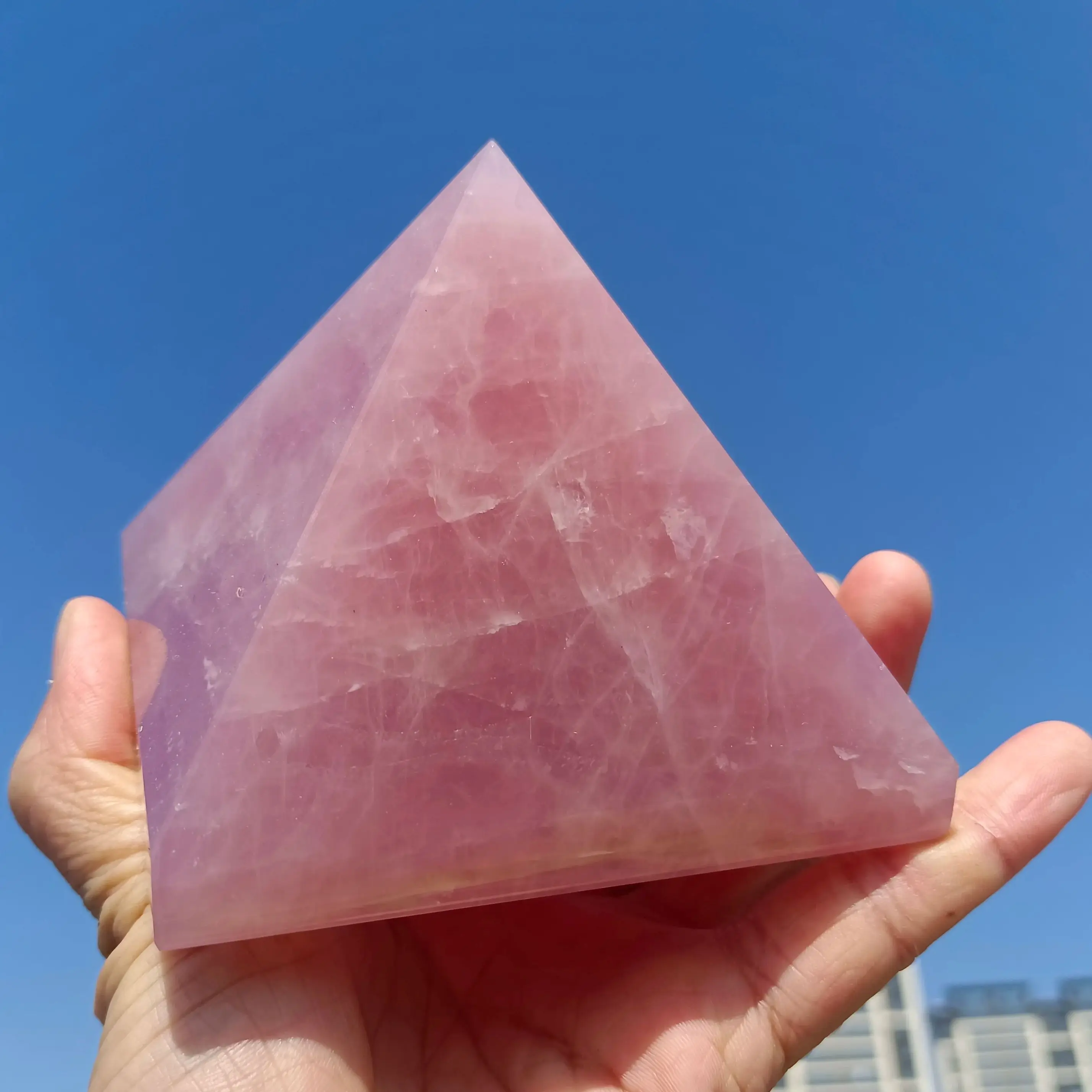 

Natural Pink Quartz Pyramid, Cherry Pink Crystal Original Ore Hand-Carved Pyramid, Mineral Reiki Healing Stone, Degaussing Decor