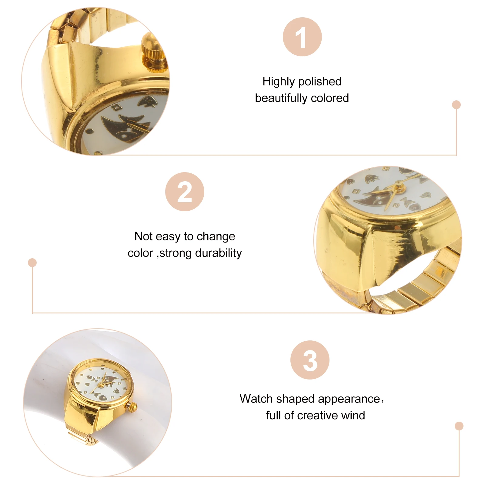 

1Pcs Finger Pattern Alloy Ring Design Jewelry Decorative Practical Timepiece for Women Cat Pattern Finger Watch