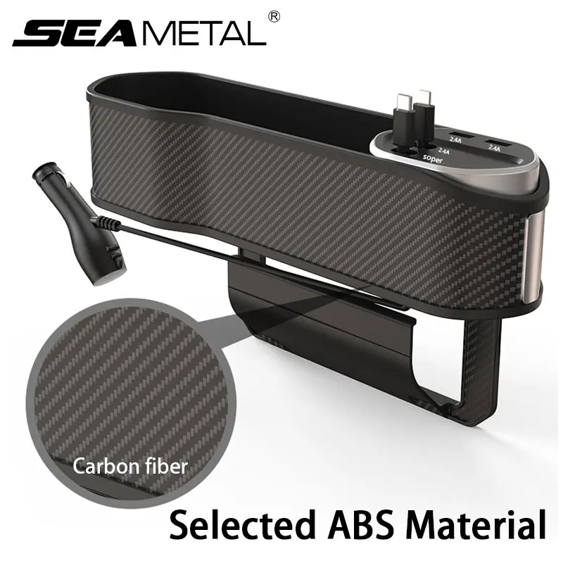 SEAMETAL Car Seat Gap Organizer 40W Wireless Charging Storage Box with 3 Cables USB-C/Lightening Charger for Phone/Tablet/Labtop