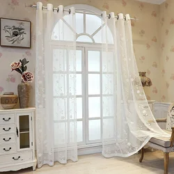 White Sheer Curtains for Living Room Window Tulle Curtain for Bedroom Embroidery Floral Voile Curtain for Balcony Grommet T