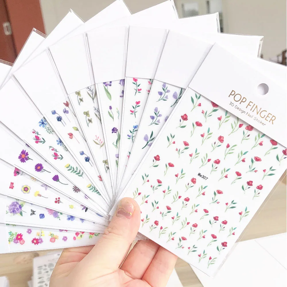 3D Spring Summer Colorful  Flowers Sliders Branches Flowers Plants Manicure Delicate Decal Self-Adhesive Floral Nail Art Sticker