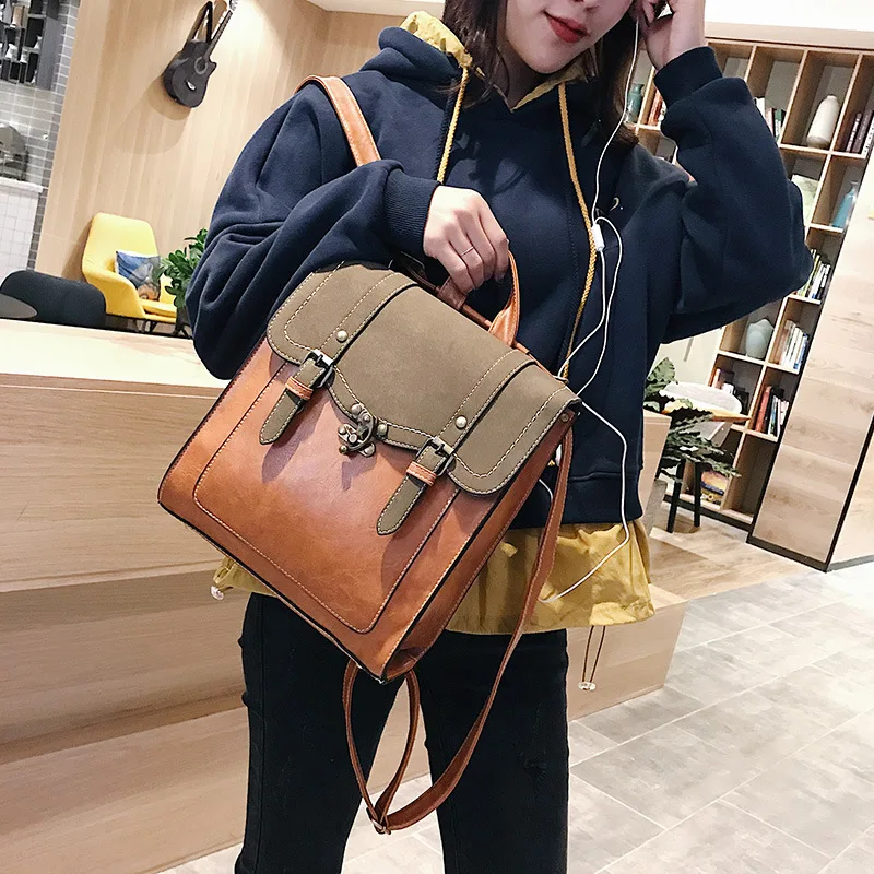 2023 PU Brown Vintage Backpack Minimalist Student Bag Large Capacity Leisure Handbag Light Luxury Backpack Design Model