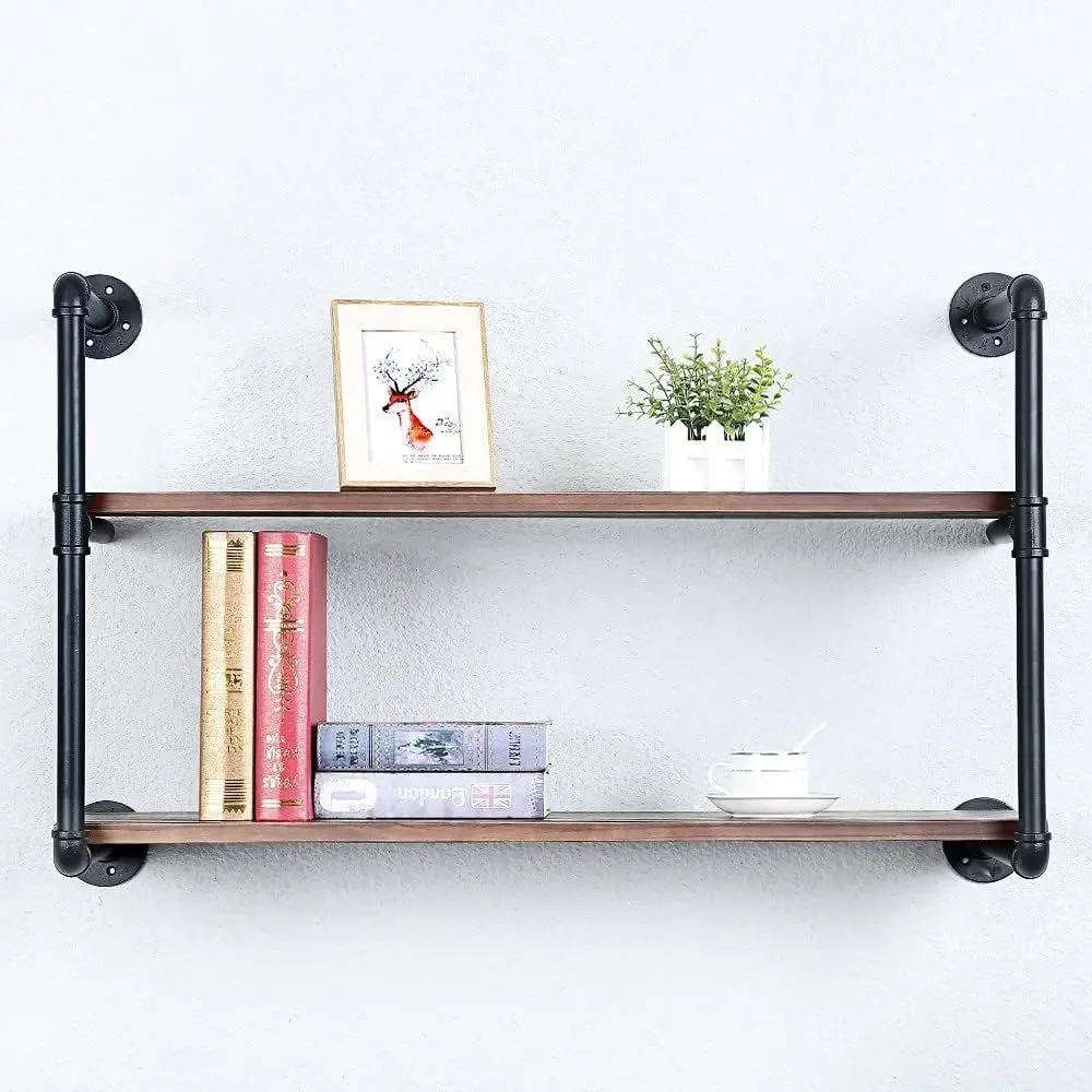 

Industrial Pipe Shelving Wall Mounted,36in Rustic Metal loating Shelves,Steampunk Real Wood Book Shelves,Wall Shel Unit Bookshel