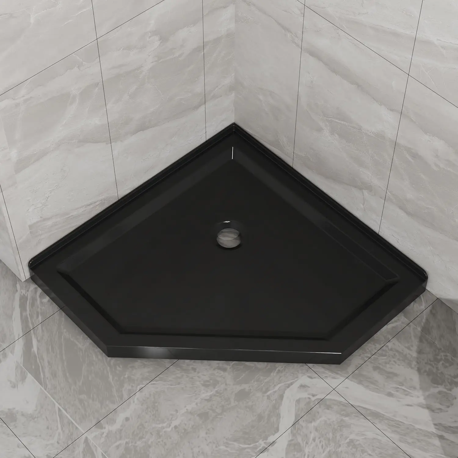 

36" x 36" Neo-Angle Corner Shower Base, 3.4" H Black Shower Pan with Center Drain, No Drain Kit (Black-1, 36 * 36")