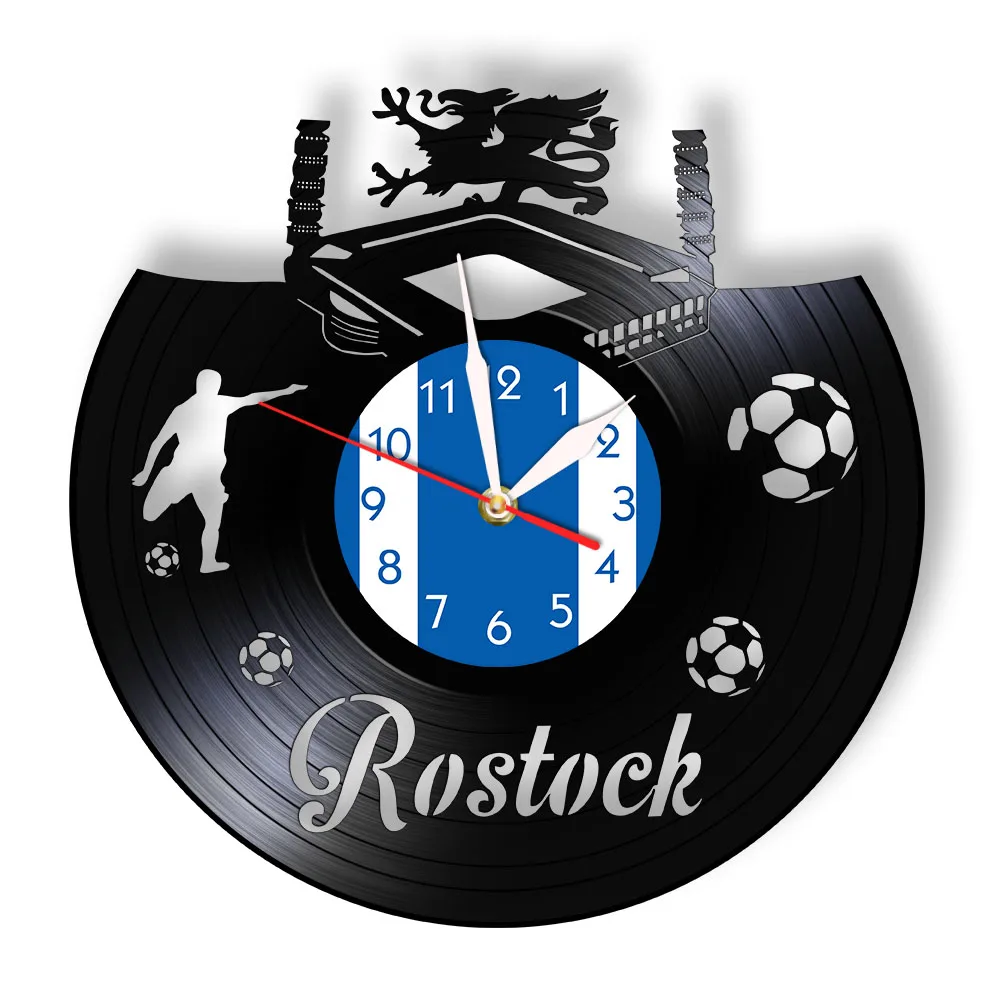 Rostock German Cityscape Retro Vinyl LP Wall Clock Football Fans Home Decor Timepieces Music Album Longplay Record Wall Clock