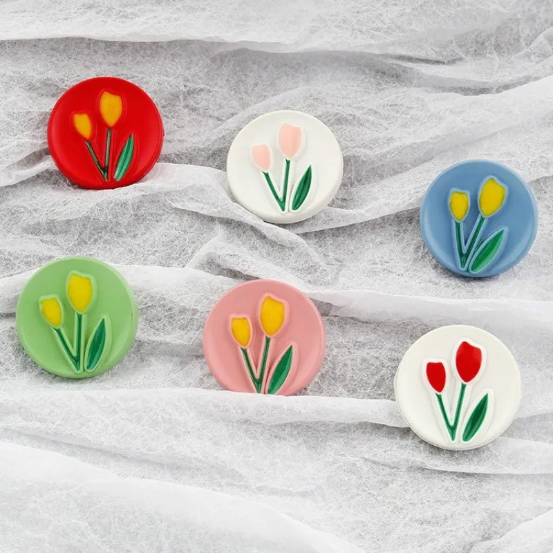 18mm Cute Tulip Flower Buttons Vintage Button for DIY Children Clothing Shirt Ladies Knitwear Shirts Sewing Accessories Botones