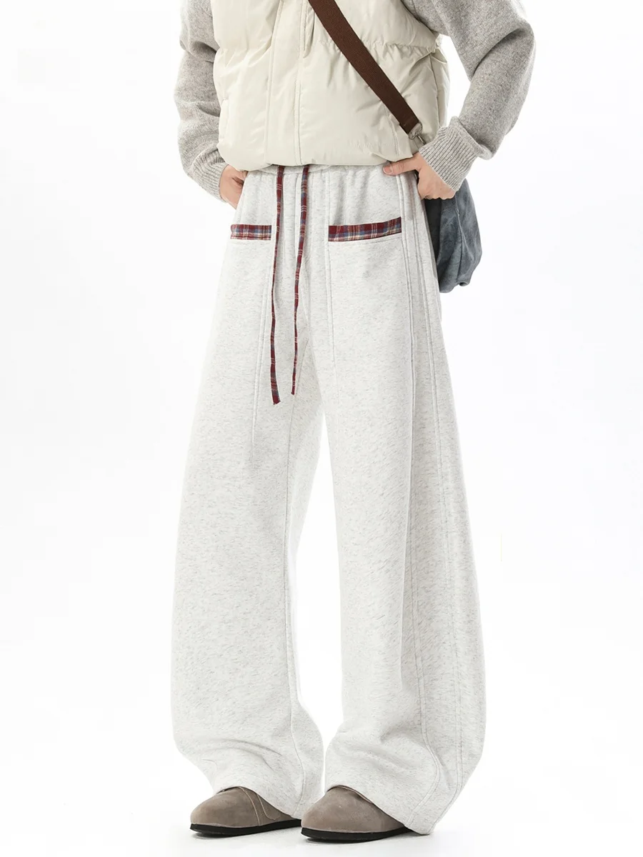 

Мужские зимние спортивные брюки American Sle Heavyweight с клетчатыми вставками, на флисовой подкладке, утепленные, повседневные, свободного кроя, теплые, прямые штанины