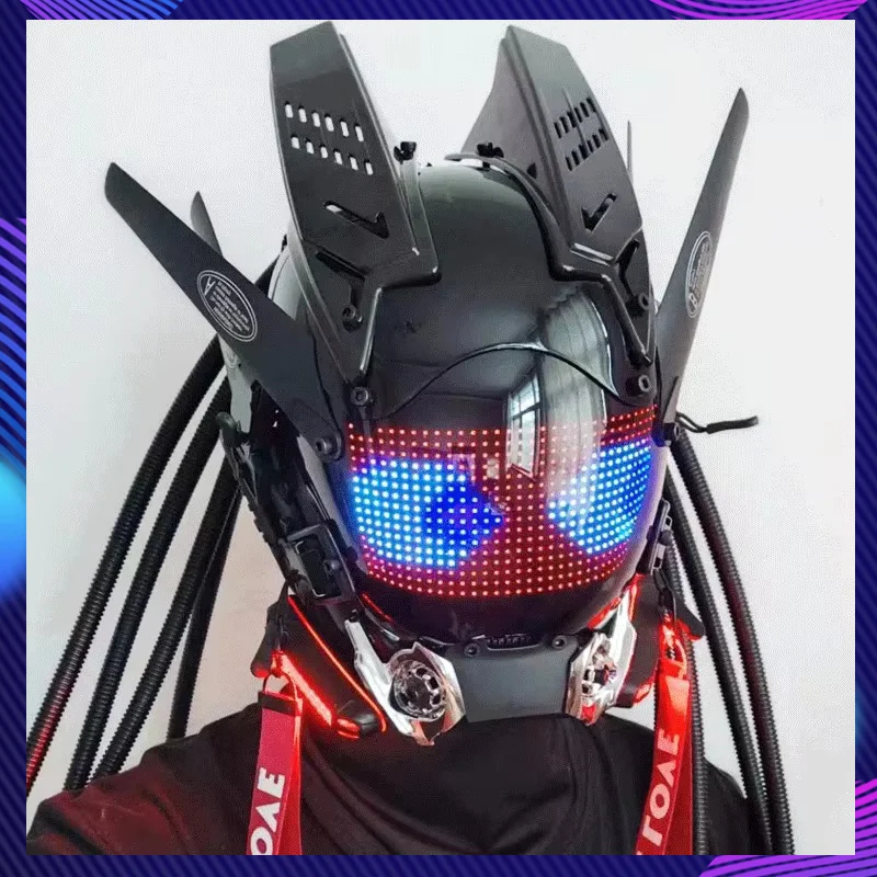 

Sci-Fi Mech Mask With LED Color Screen Costumes Cosplay Helmet Support APP Control Halloween Party Bar Props Cyber Punk Mask