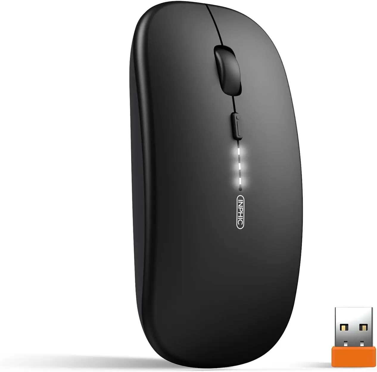 

Slim Wireless Mouse Rechargeable, 2.4G Silent, 2400 DPI with USB Receiver, Black