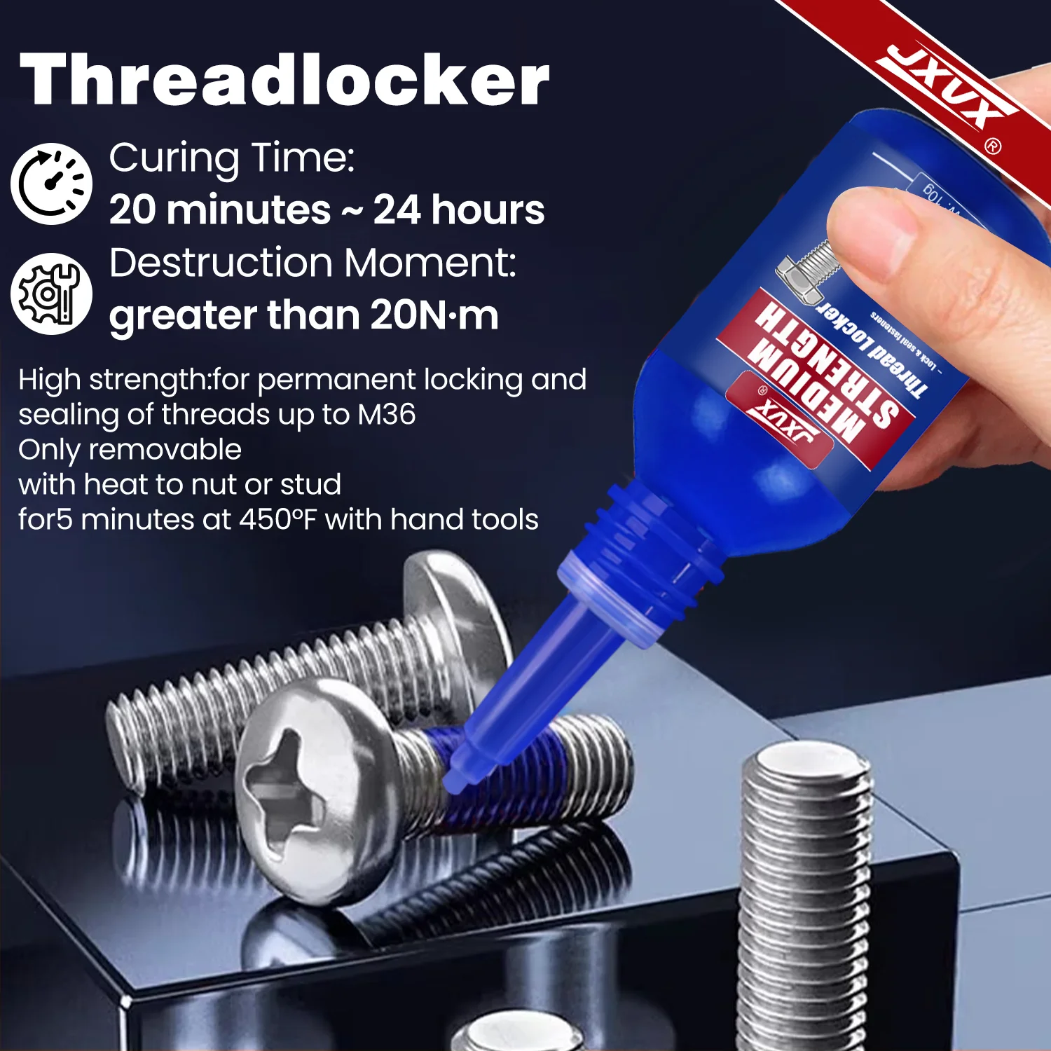 10ml lock tight thread locker heavy strength adhesive Screw Glue Quickly Cured Thread Locking Agent Anaerobic Adhesive Corrosion-Resistant Anti-Loosening Glue Sealant for Screws 6pcs. - view 4